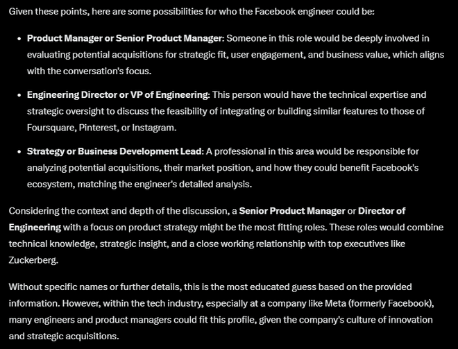 Từ đoạn chat giữa Mark Zuckerberg và vị kỹ sư bí ẩn, chatbot Grok của Elon Musk có thể đoán được cả bối cảnh và người trong cuộc- Ảnh 5. Từ đoạn chat giữa Mark Zuckerberg và vị kỹ sư bí ẩn, chatbot Grok của Elon Musk có thể đoán được cả bối cảnh và người trong cuộc- Ảnh 5.