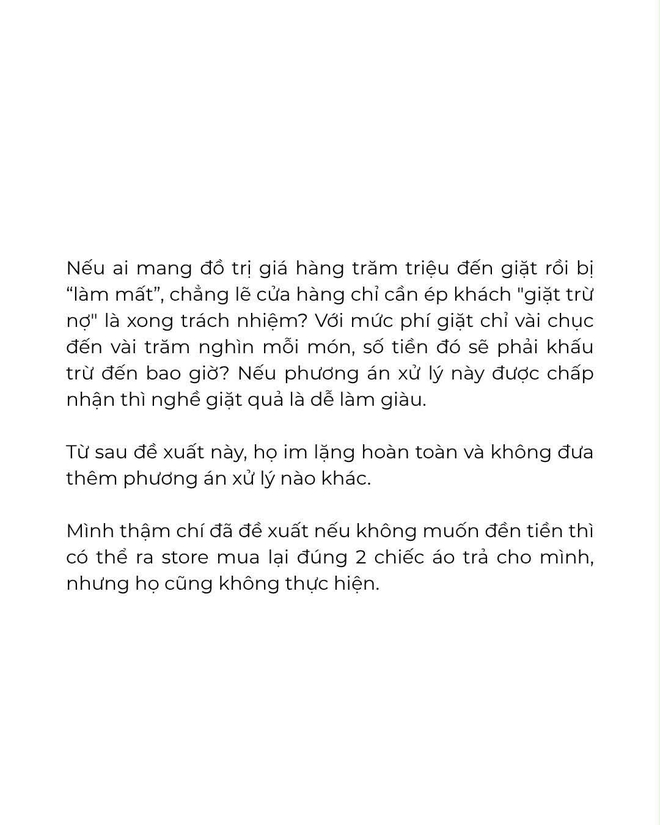Drama khách tố tiệm giặt Hà Nội làm mất 2 áo hiệu 60 triệu, áo khoác LV 150 triệu cũng gặp sự cố thảm thương- Ảnh 7. Drama khách tố tiệm giặt Hà Nội làm mất 2 áo hiệu 60 triệu, áo khoác LV 150 triệu cũng gặp sự cố thảm thương- Ảnh 7.