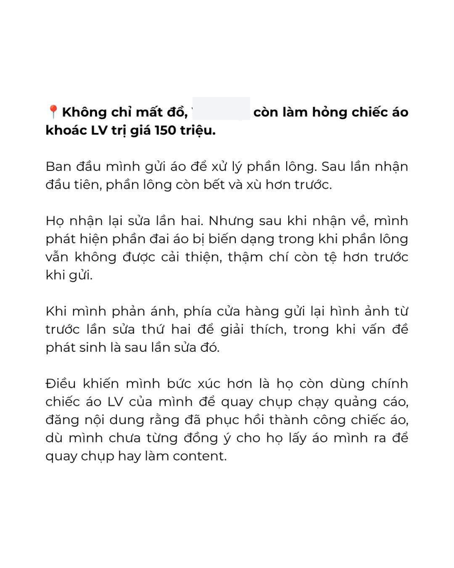 Drama khách tố tiệm giặt Hà Nội làm mất 2 áo hiệu 60 triệu, áo khoác LV 150 triệu cũng gặp sự cố thảm thương- Ảnh 8. Drama khách tố tiệm giặt Hà Nội làm mất 2 áo hiệu 60 triệu, áo khoác LV 150 triệu cũng gặp sự cố thảm thương- Ảnh 8.