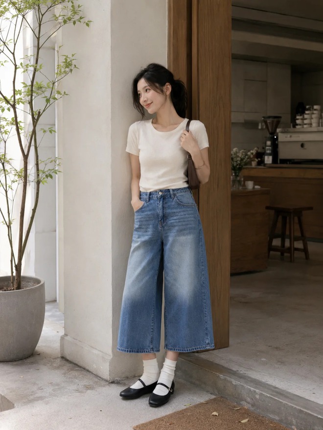 Có vẻ quần jeans lửng ống rộng đang âm thầm thay thế những chiếc quần dài quen thuộc - Ảnh 6.