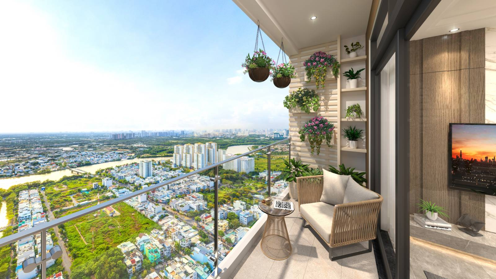 View nh&igrave;n th&ocirc;ng tho&aacute;ng từ căn hộ Viva Plaza ra s&ocirc;ng Rạch Đĩa.