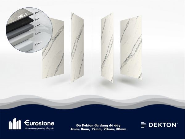 Đá Dekton đa dạng độ dày 4mm, 8mm, 12mm, 20mm, 30mm.