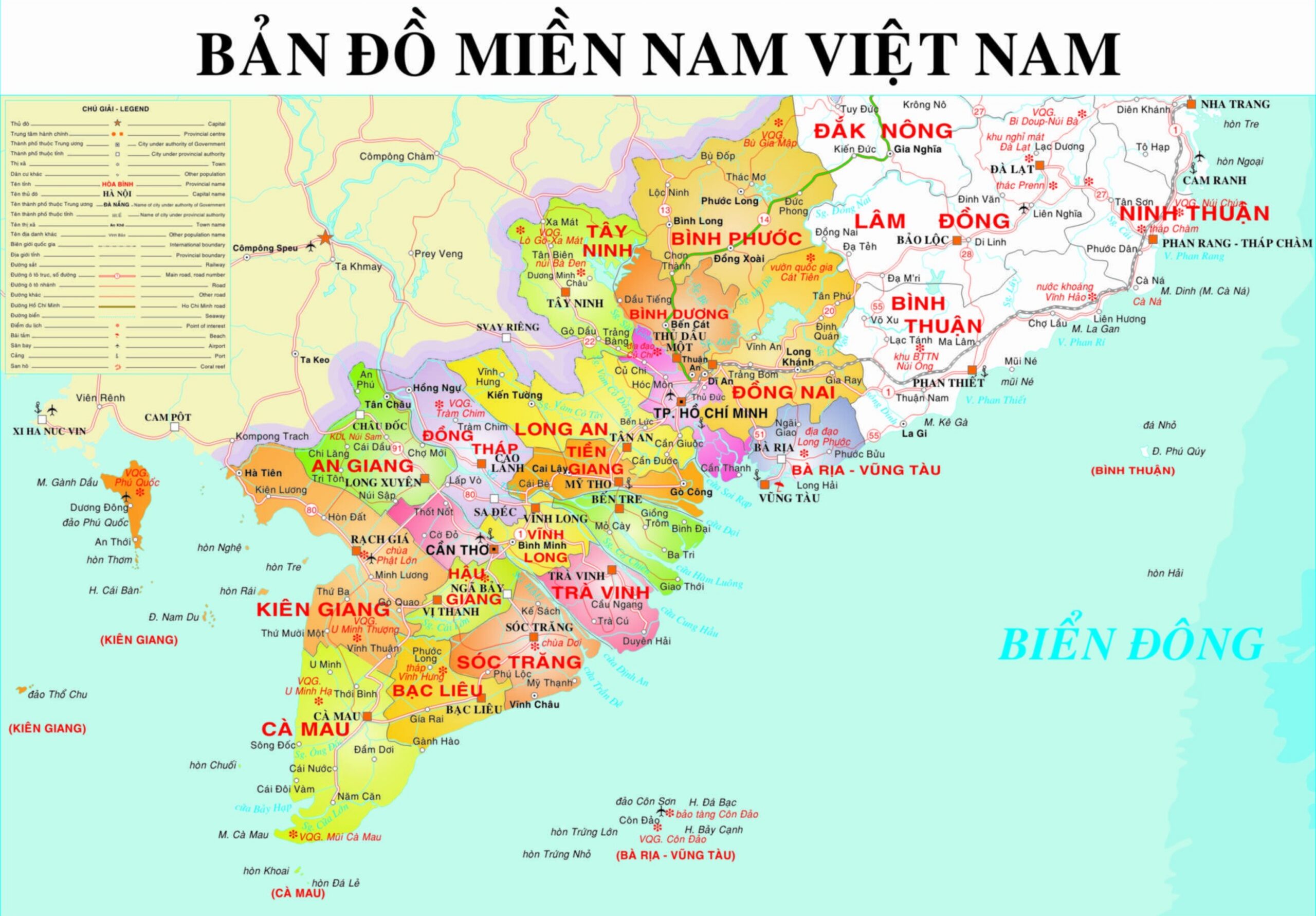 Bản đồ hành chính các tỉnh miền Nam Việt Nam