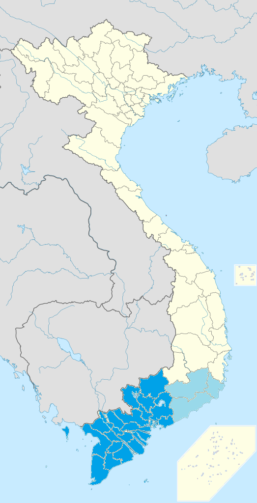 Vị trí các tỉnh miền Nam trên bản đồ Việt Nam (màu xanh đậm)