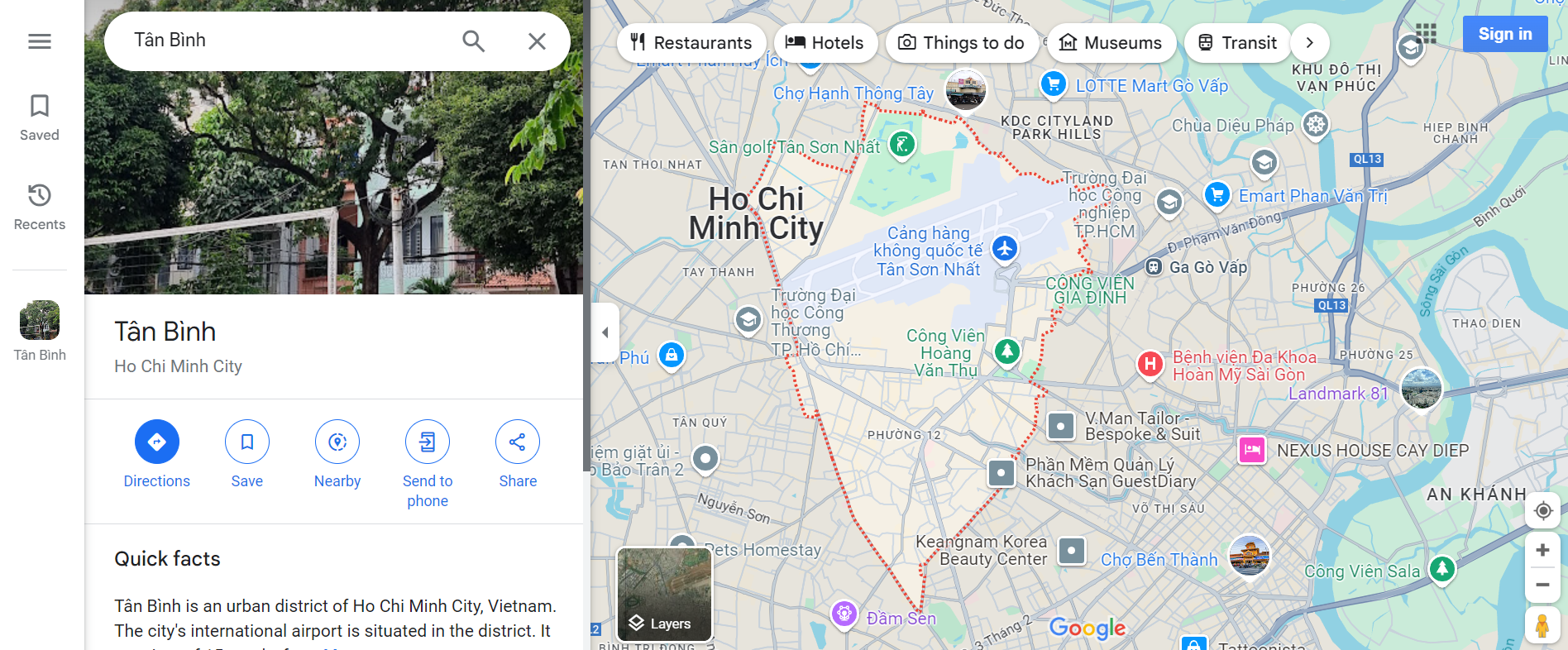 Bản đồ Tân Bình tìm kiếm trên Google Map