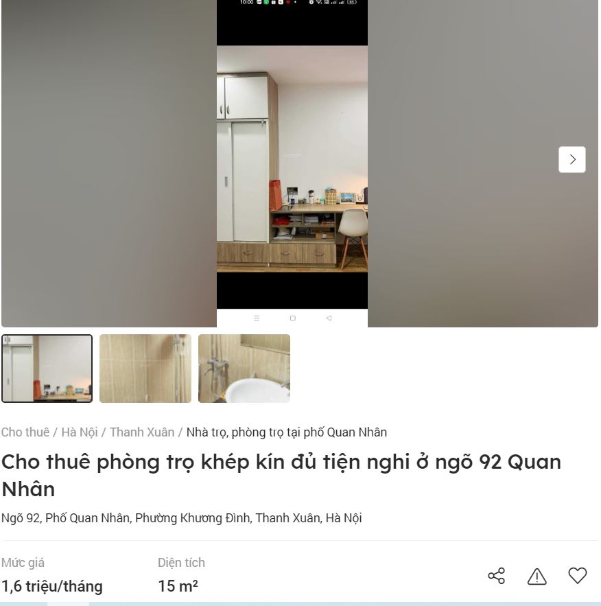 Phòng trọ khép kín tại ngõ 92 Quan Nhân