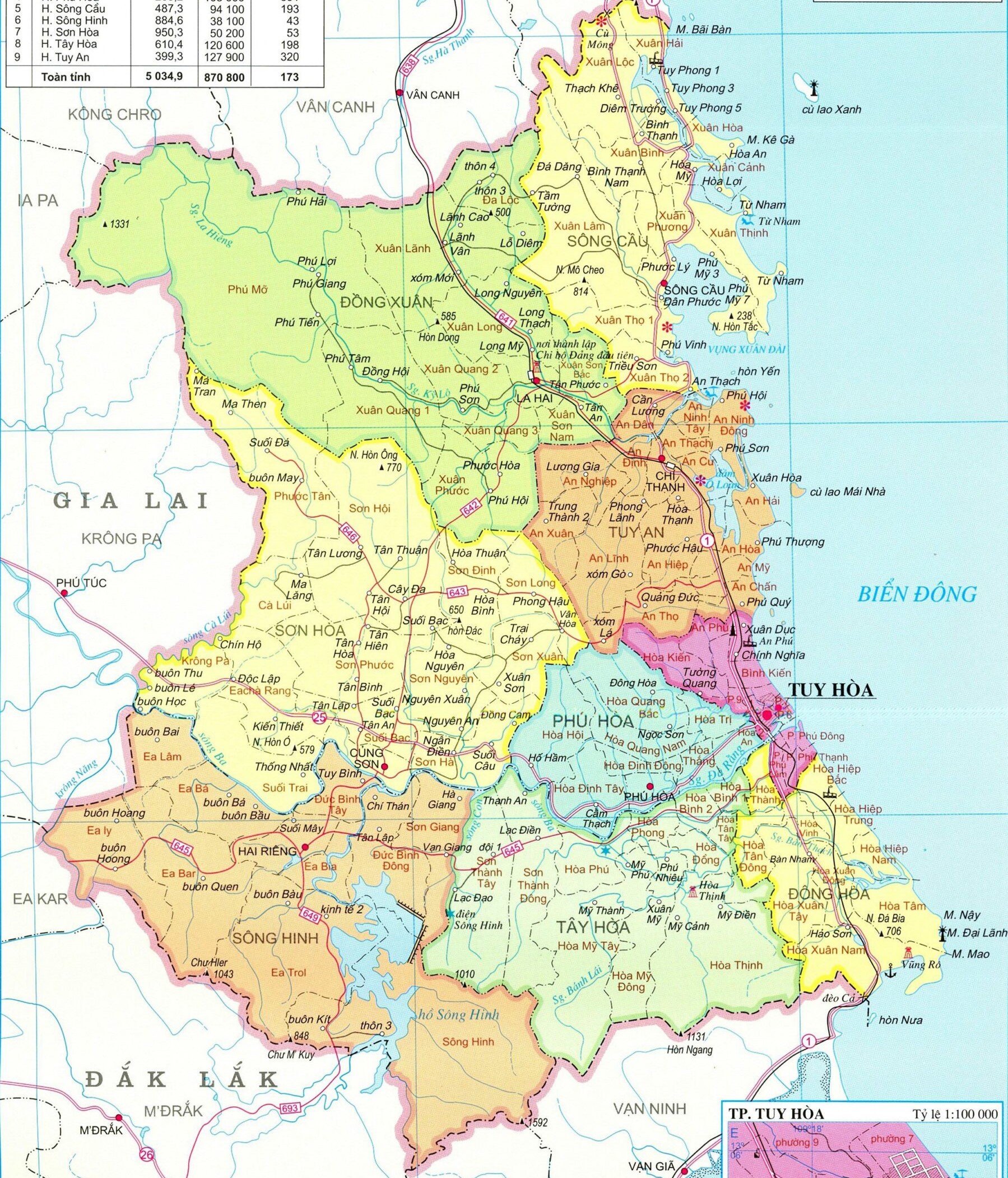 Phú Yên Thuộc Tỉnh Nào? Vì Sao Phú Yên Là Điểm Sáng Về Bất Động Sản Nghỉ Dưỡng?- Ảnh 2. Bản đồ các đơn vị hành chính tỉnh Phú Yên