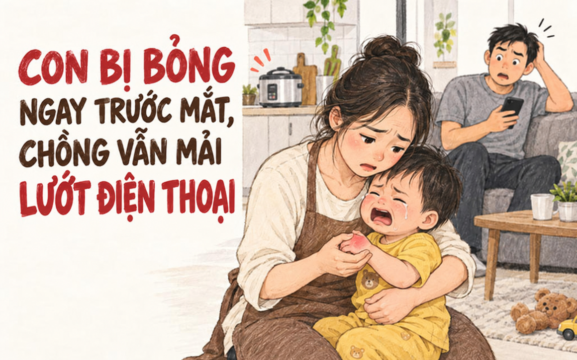 Photostory: Tôi vừa họp vừa nấu cơm, con khóc thét vì bỏng tay còn chồng vẫn dán mắt vào điện thoại