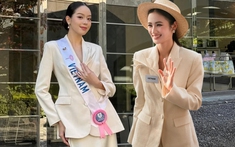 Ý Nhi xin vía Hoa hậu Thanh Thủy, diện cùng 1 thiết kế khi chinh chiến quốc tế