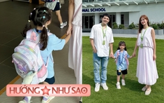 Vợ chồng Đông Nhi đưa con tới trường, chiếc cặp của con gái cũng gây chú ý
