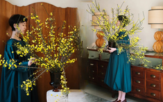 Mùa xuân nằm trọn trong một bình Nghênh Xuân: Sắc vàng rực rỡ, cành rủ mềm mại như suối tóc, chưng Tết vừa sang vừa hút lộc