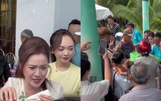 Nam NSƯT cùng con gái Vũ Linh phát gạo, người dân đứng chật ních