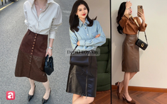 Chân váy da với áo sơ mi: Combo lên đồ chuẩn "old money" rất hợp với mùa thu
