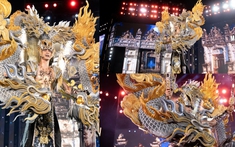 Tuấn Ngọc diễn trang phục “Thạch long họa khắc” phun lửa, tiến thẳng vào Top 20 National Costume