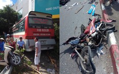 Xe khách nổ lốp, tông hàng loạt ô tô và xe máy trên cầu Bãi Cháy khiến 5 người thương vong