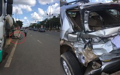 Xem video xe bồn tông Toyota Fortuner và cuốn xe đạp điện vào gầm trong tai nạn liên hoàn tại Sơn La
