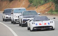 Pagani Huayra cùng bộ 3 SUV "khủng" của Minh "Nhựa" di chuyển trên cao tốc La Sơn - Túy Loan