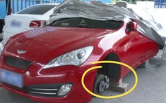 Hyundai Genesis Coupe gần 1 tỷ đồng bị trộm "cuỗm" sạch 4 bánh xe khiến chủ nhân bức xúc