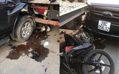 Hải Phòng: Xe bán tải Ford Ranger tông đuôi ô tô tải, xe máy bị kẹp giữa khiến 1 người gãy chân