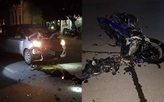 Thái Bình: "Thông chốt" cảnh sát giao thông, thanh niên trong đoàn đua tông xe máy vào ô tô