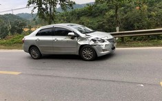 Video: Vượt xe khách, ô tô con Toyota Vios tông trúng con bò chạy qua đường tại Hà Giang