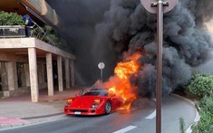 Ferrari F40 cháy ngùn ngụt tại "thiên đường siêu xe", người đàn ông cố dập lửa bằng vòi nước tưới cây