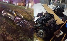 Đang đứng trong nhà, một người bị động cơ của chiếc xe sang Jaguar XE văng trúng