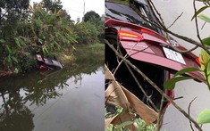 Quảng Ninh: Xe 7 chỗ Hyundai Santa Fe rơi xuống ao, 2 người tử vong thương tâm