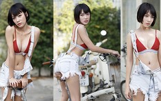 Cô nàng Cup E khoe vẻ đẹp khó cưỡng bên xe đạp