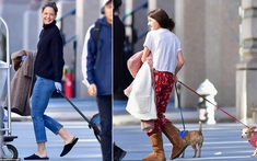 Katie Holmes và con gái Suri kéo vali rời khỏi New York để tránh dịch