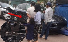 Quảng Ninh: Hyundai Tucson "hôn" đuôi xe Porsche Cayenne nhưng phần hông chiếc SUV tiền tỷ bị móp nặng