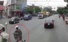 Video: Người đi xe đạp điện sang đường ẩu khiến xe container phanh cháy đường tại Hải Phòng