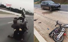 Video: "Trẻ trâu" bốc đầu thất bại khiến xe máy tông vỡ đầu SUV hạng sang Porsche Cayenne