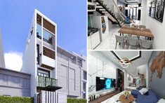 Mẫu nhà phố 1 trệt 2 lầu có sân thượng với mặt tiền 3,5m được thiết kế theo phong cách hiện đại