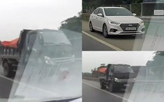 Ớn óc với video 2 xe ben cùng Hyundai Accent chạy ngược chiều trên cao tốc Hà Nội - Thái Nguyên