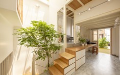 Không gian ngập nắng gió và cây xanh trong ngôi nhà mái đôi