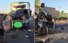 Hải Dương: Ô tô tải bẹp dúm đầu sau cú tông vào đuôi xe container, 1 người tử vong