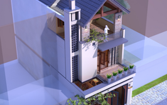 Mẫu nhà ống 3 tầng đẹp mê, kết hợp giữa kiến trúc truyền thống và hiện đại