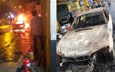 Xe sang BMW bất ngờ bốc cháy trên quốc lộ 13, tài xế mở cửa chạy thoát thân