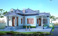 Mẫu biệt thự 1 tầng mái Thái 4 phòng ngủ trên đất rộng 244m2