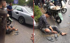 Xe máy chở bình oxy tông thủng cửa xe sang Mercedes-Benz đang quay đầu trên đường Hà Nội