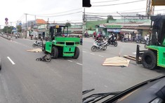 Video quay khoảnh khắc xe nâng va chạm với xe máy khiến 1 người tử vong tại Sài Gòn
