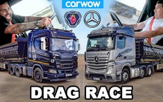 Chứng kiến cuộc đua drag chậm nhất trần đời giữa xe đầu kéo Mercedes Actros và Scania R500