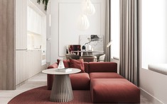 Nội thất màu đỏ và sự yên tĩnh trong căn hộ hiện đại