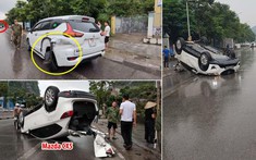 Video quay khoảnh khắc Mazda CX-5 tông trúng đuôi Mitsubishi Xpander rồi lật ngửa và trượt trên quốc lộ 18