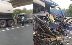 Hải Phòng: Xe tải nát bét đầu xe sau khi tông vào đuôi xe bồn trên cao tốc Hà Nội - Hải Phòng, tài xế tử vong tại chỗ