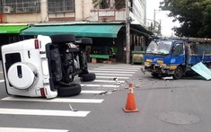 "Vua địa hình" Mercedes-Benz G-Class lật nghiêng sau khi va chạm với ô tô tải