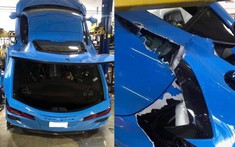 Trượt từ cầu nâng xuống đất, xe thể thao Chevrolet Corvette Stingray hỏng nặng