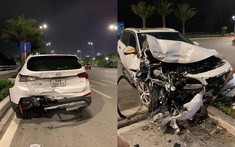 Quảng Ninh: Đang đỗ, Hyundai Santa Fe bị Peugeot 5008 tông văng 100 m