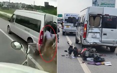 Video: Tông vào đuôi ô tô khách 16 chỗ trên cao tốc Hà Nội - Bắc Giang, người đi xe máy bị thương nặng